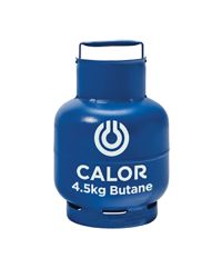 A blue Calor 4.5kg Butane gas bottle with a handle to carry