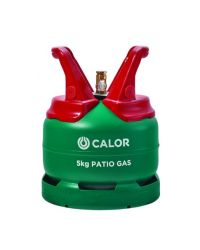 A green Calor 5kg Patio Gas bottle with red handles