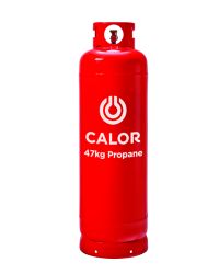 A red Calor 47kg Propane gas bottle